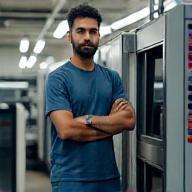 Amir Rahman at a large printer